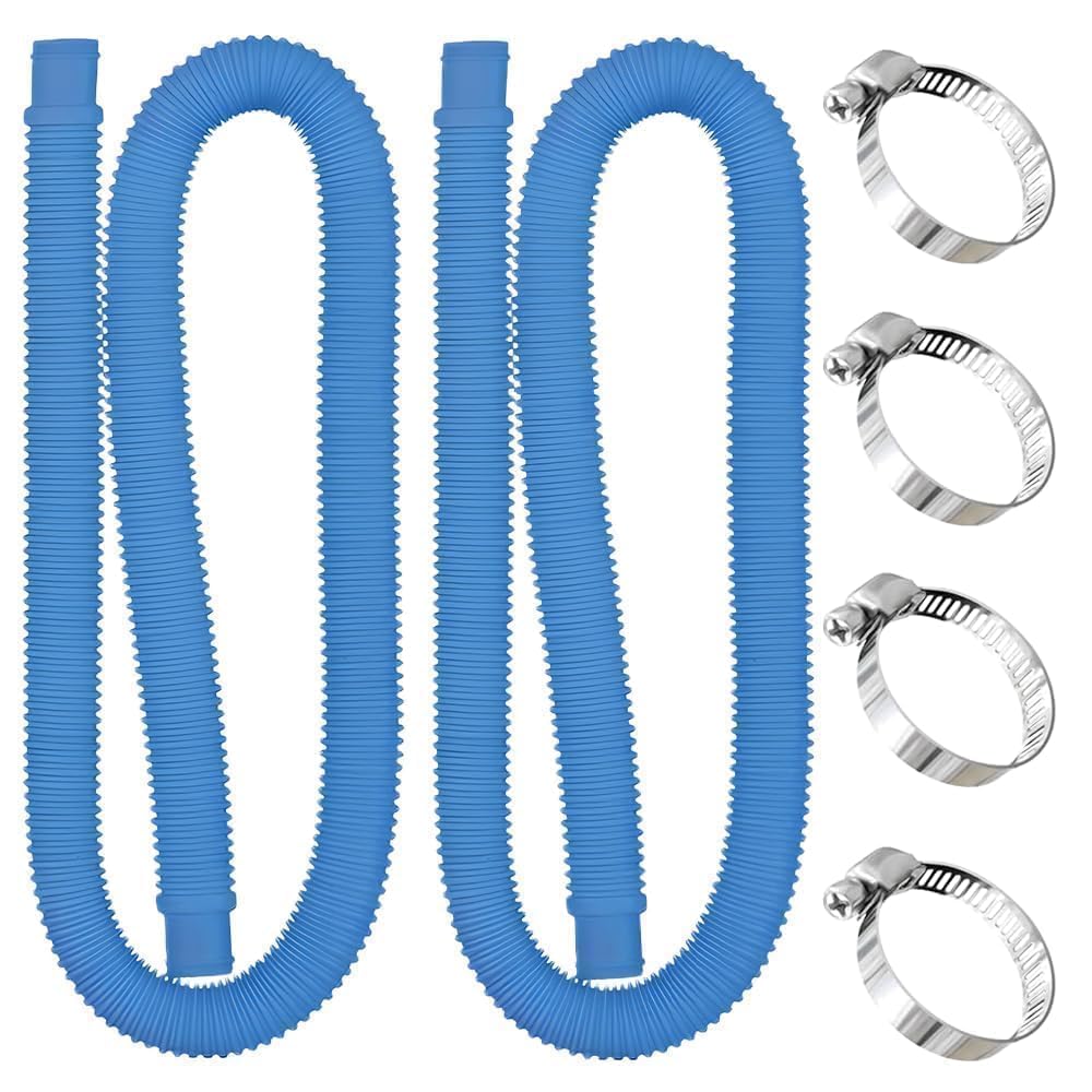 yotutun 2PCS 32mm Pool Pump Replacement Hose, 1 Meter Long Swimming Pool Replacement Hose Pool Pump Hose with 4 Metal Clamps Filter Pump for Above Ground Pools (Blue)