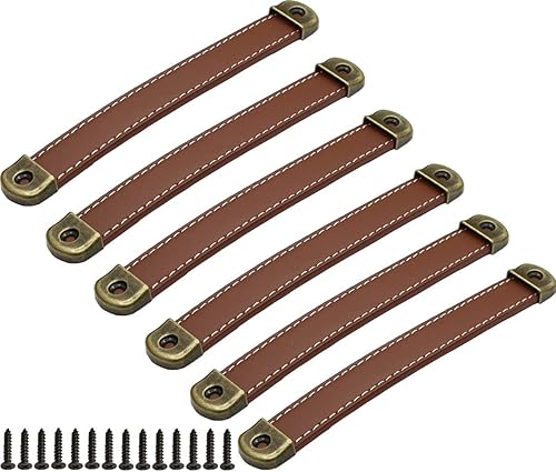 Tiradores de cuero para cajones con hoja de hierro, capacidad de carga mejorada, 6 unidades, tiradores de caja de madera, caja de regalo, tiradores
