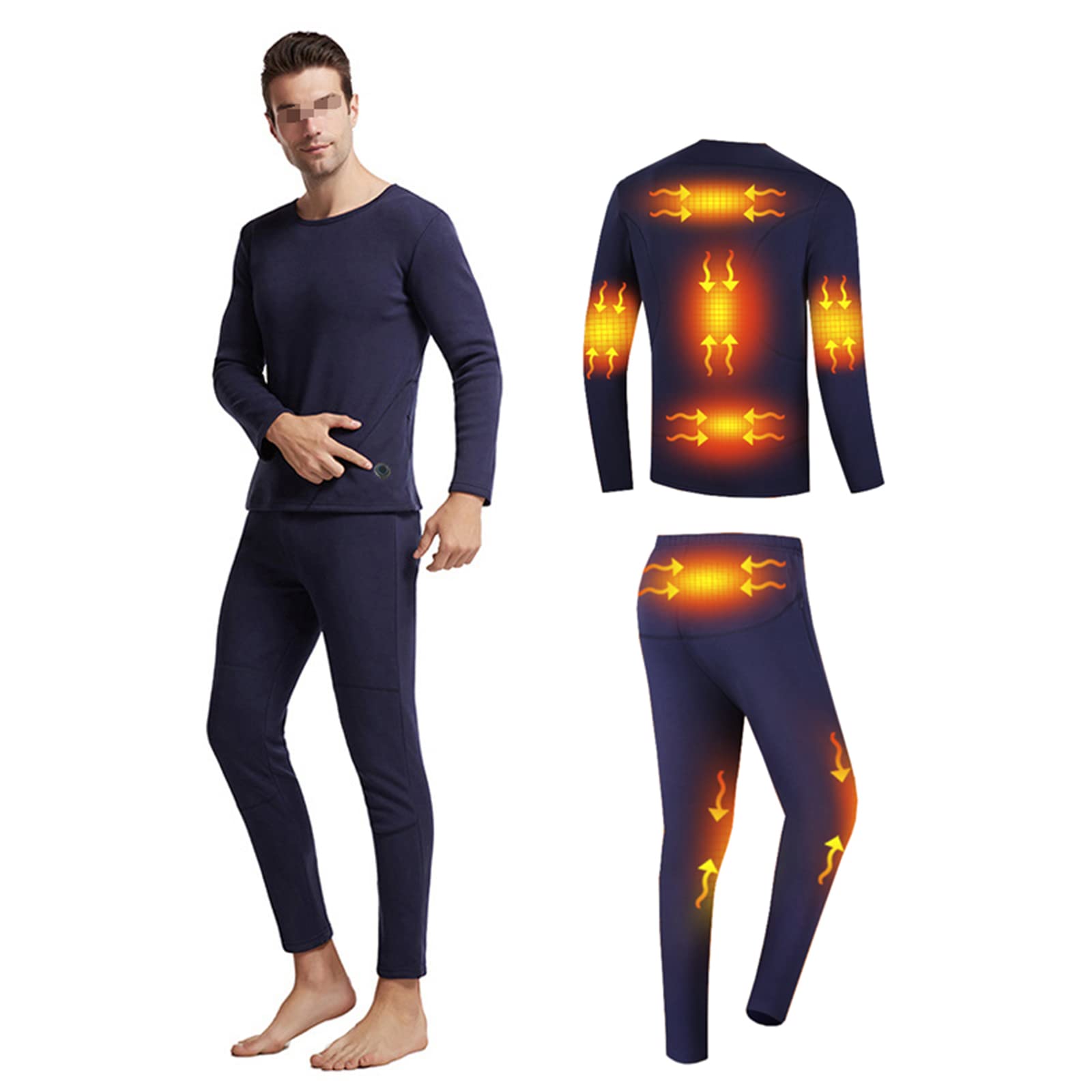 Conjunto De Ropa Interior Térmica con Calefacción para Hombre, Conjuntos Térmicos Camiseta Y Pantalón con 3 Niveles De Calefacción Y Carga USB, para Esquí, Camping, Motor Y Montañismo,3XL,Blue