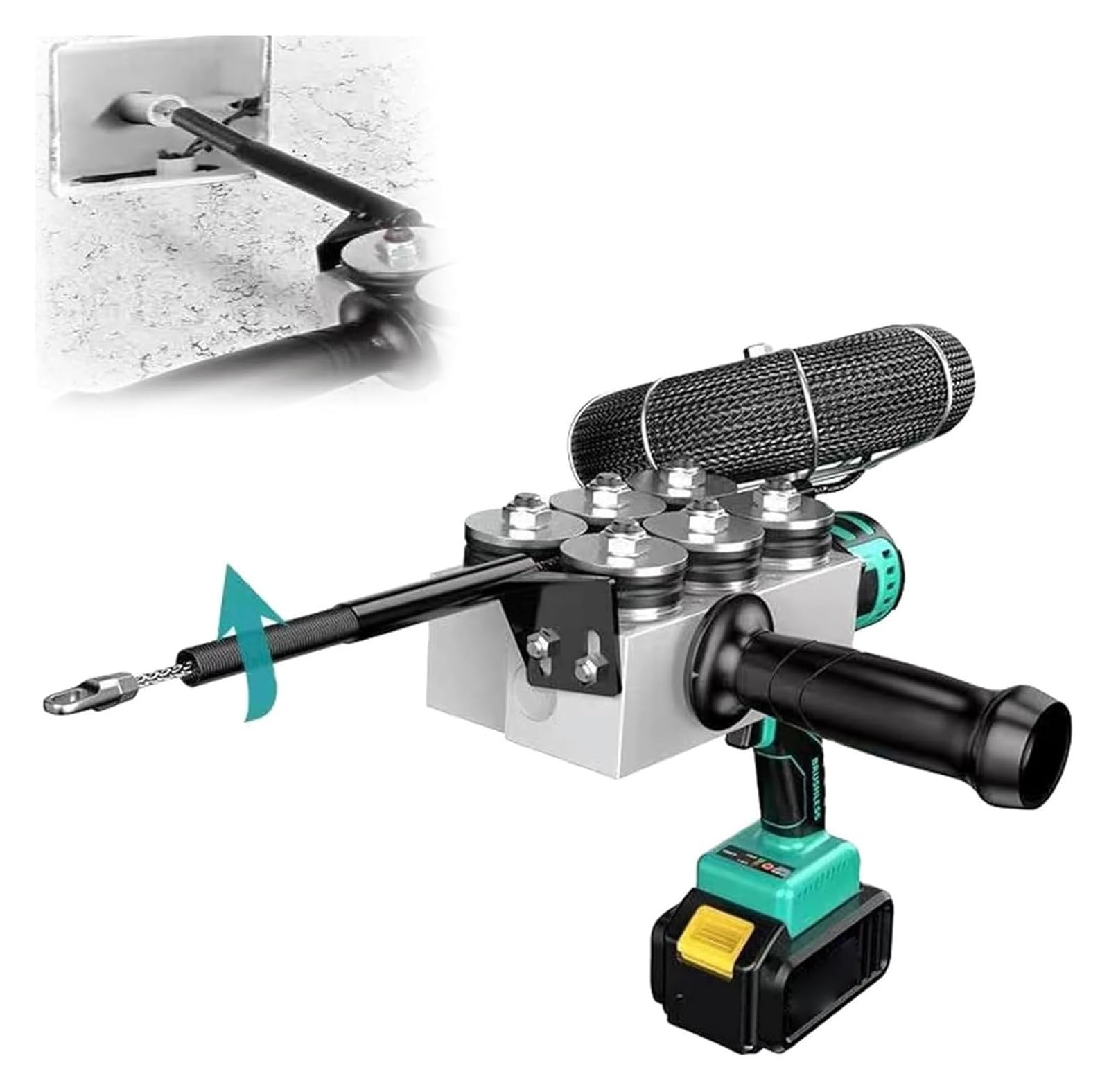 Cable de tracción, Cable de tracción, electricista oculto, máquina automática de hilo de rosca de aguja hilo eléctrico oscuro tirar de la herramienta, 2 baterías (1 batería)