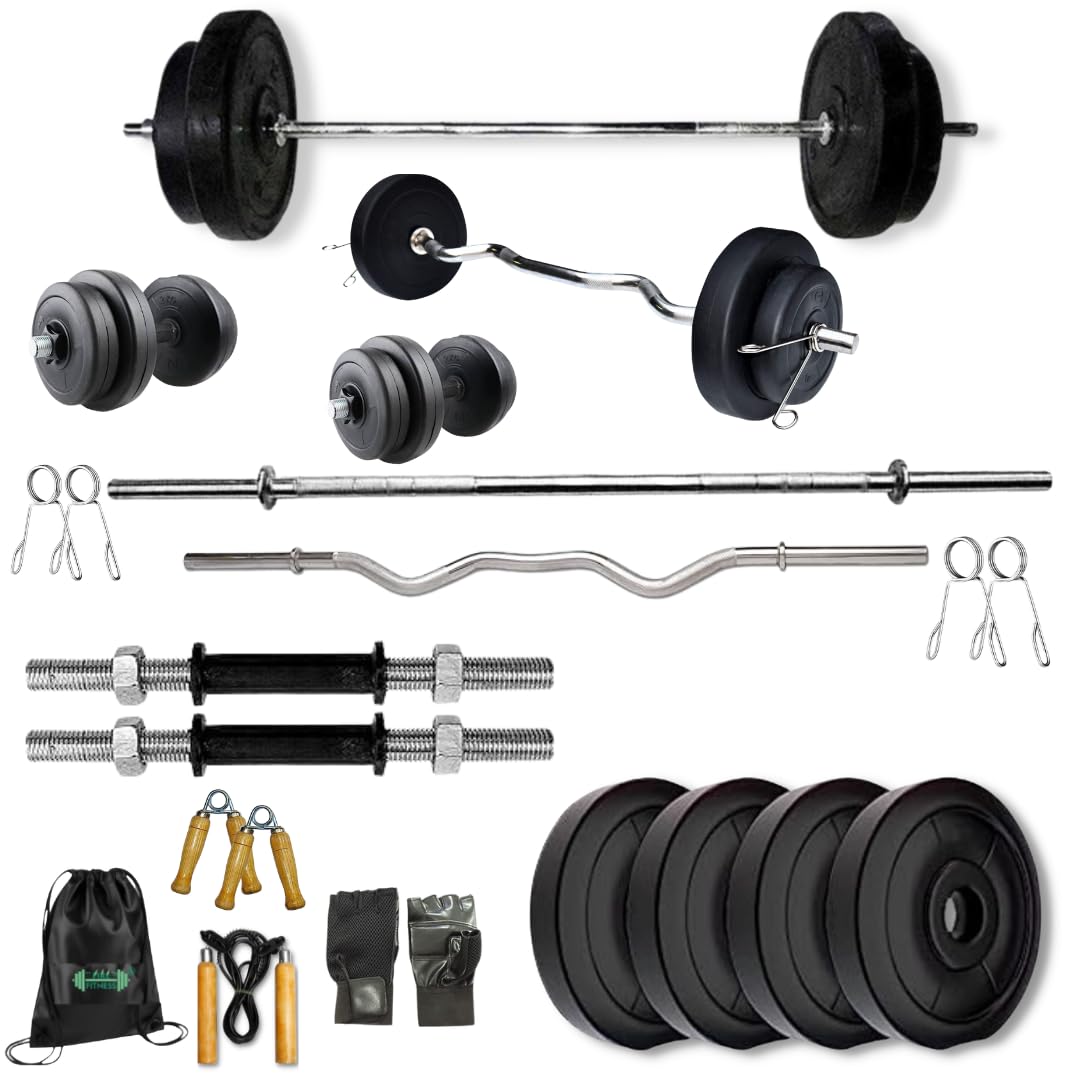 FIRE FITNESS Gym Set Combo 40 kg (PVC Combo for Weight Lifting Workout Station Pair of Dumbbell Rod with 3ft Plain Rod and 5-ft State Gym Rod with 2 Locks for Home Training bar Men and Women-image-14