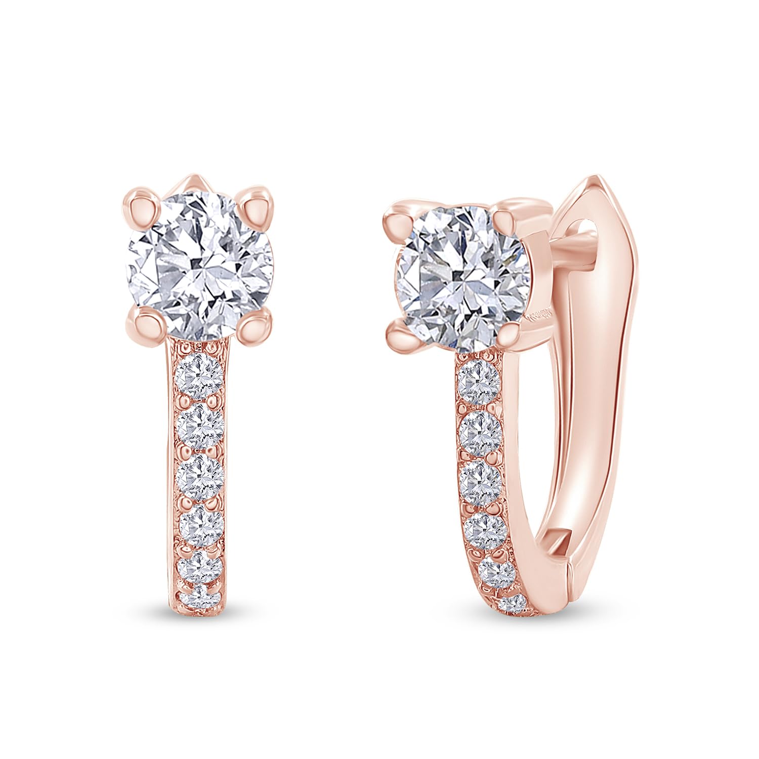 18k Gold Plated Huugie Hoop Earrings | Center 4MM, Moissanite Diamond Hoop Earrings For Women | Jewelry Gifts For Her (0.55 Ctw)