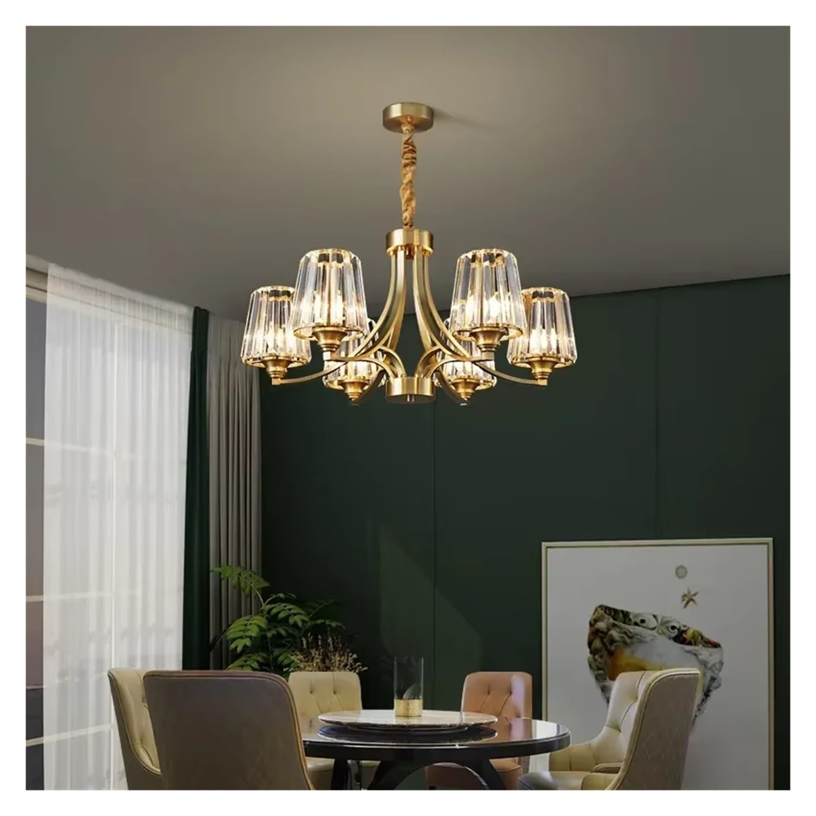 ZTCHSENZT Nordic Led Crystal Chandelier for Living Room Bedroom Dining Room American Copper Pendant Light Home Lighting Fixture,Cold light-6 Heads