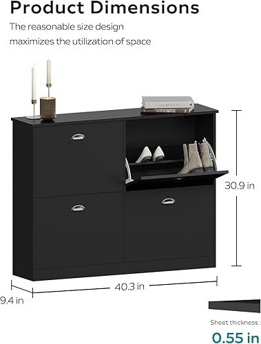 Miniatura 2 de Armario para zapatos, escondido delgado y estrecho con 4 cajones para entrada, vestíbulo, pasillo, dormitorio, gris