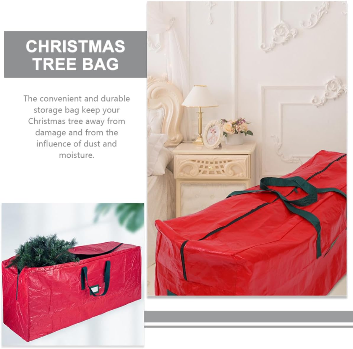 Christmas Tree Storage Bag Protector Large Capacity with Reinforced Handles, Lightweight Non-woven Fabric Sturdy Red Pouch for Holiday Tree Storage for Convenient Home
