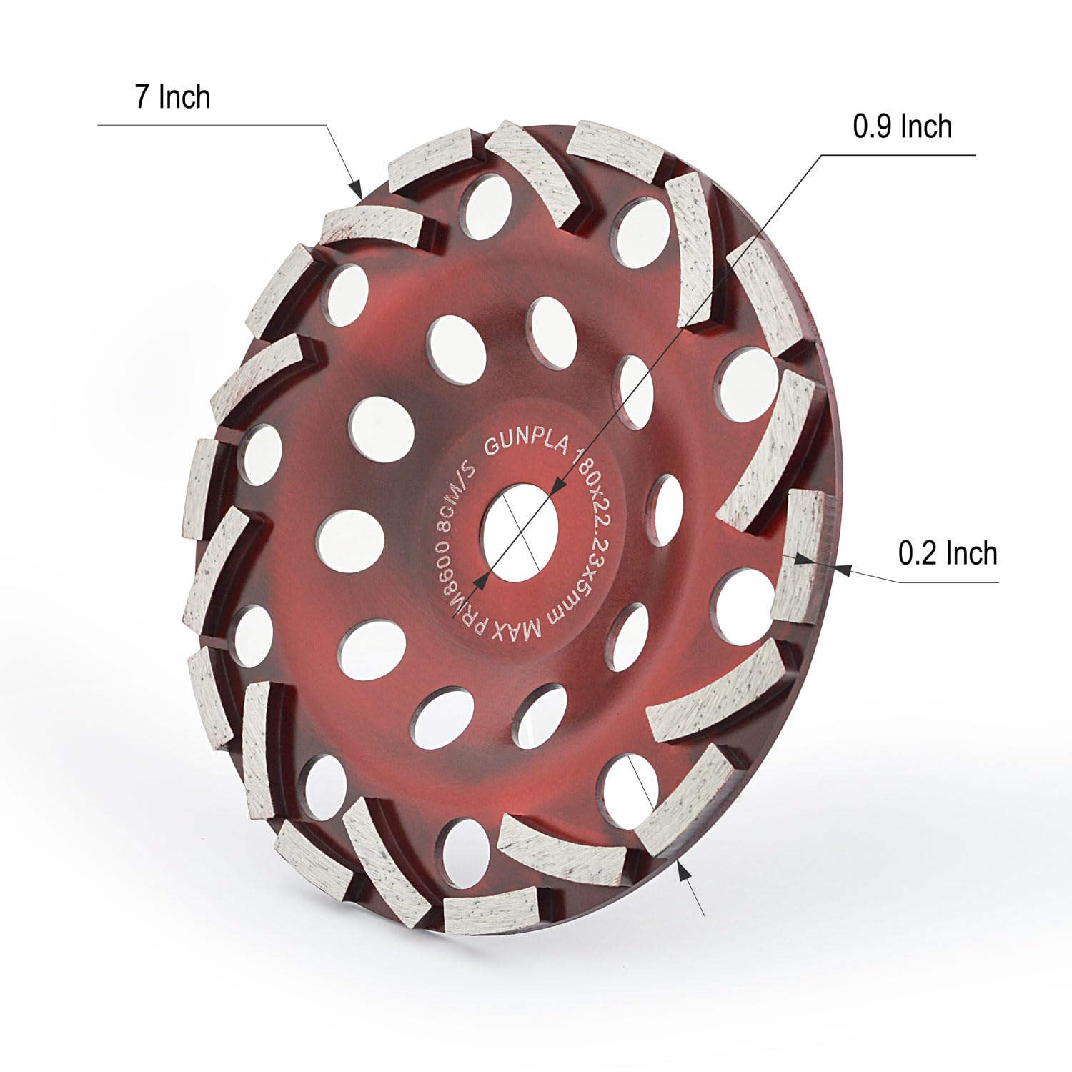 Gunpla 180 mm x 22,2 mm diamentowa tarcza szlifierska kubek ścierny 17,8 cm narzędzie do cięcia segmentowego koła szlifierka kątowa do betonu granitu kamienia muraru marmuru tynkowania usuwanie