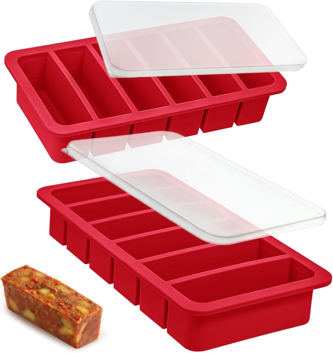 Kamehame Silicone Soup Freezer Tray with Lid 2 Pack 1/2 Cup Soup Freezer Moulds Food Storage Containers Extra Large Ice Cube Tray for Freezing Soupe, Broth, Sauce, Butter, Meal Prep