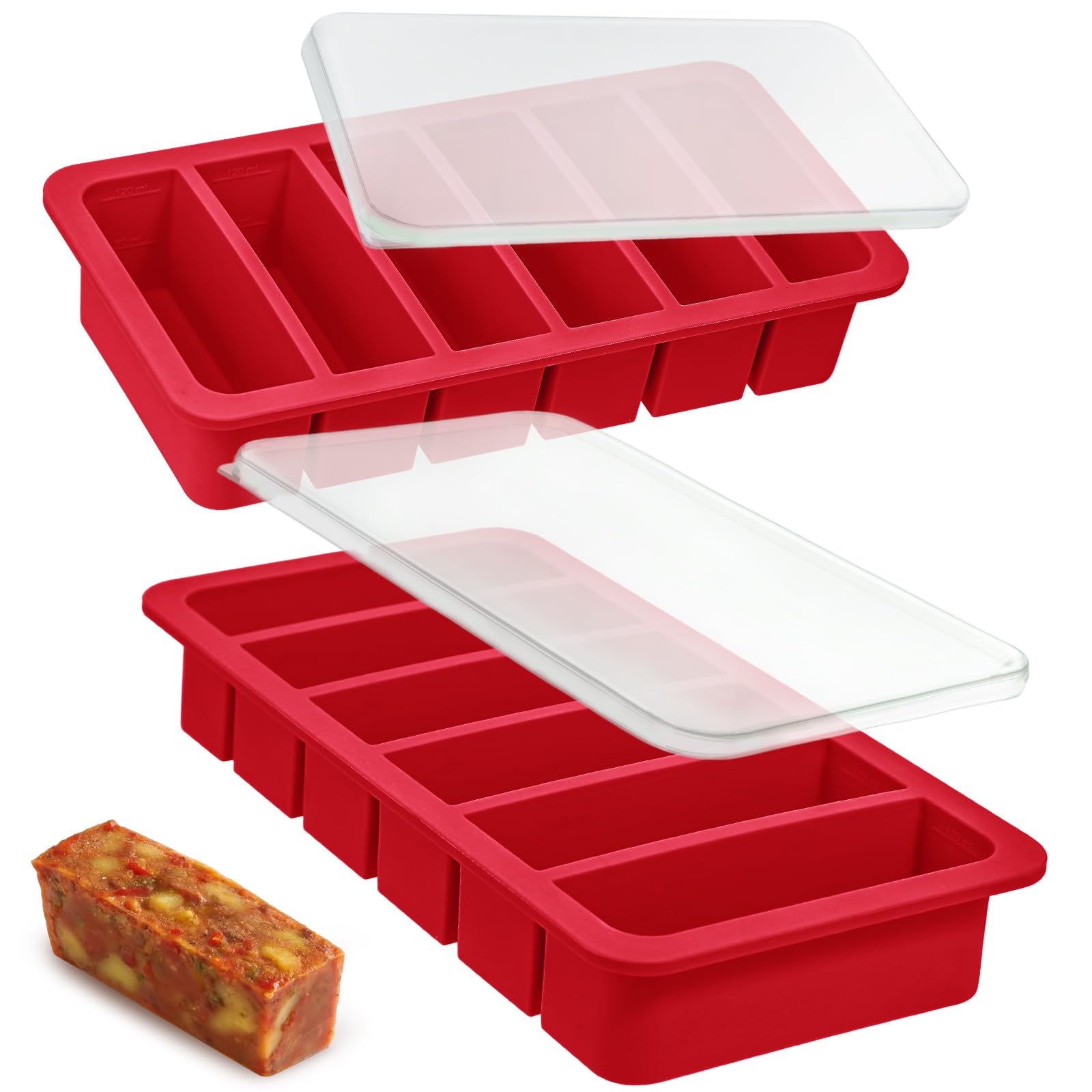 Kamehame 1/2 Cup Silicone Food Freezer Trays with Lid & Steel Frame 2 Pcs Soup Freezer Moulds Food Storage Containers Silicone Meal Prep Freezer Trays for Batch Cooking, Broth, Butter, Meal Prep — image 1