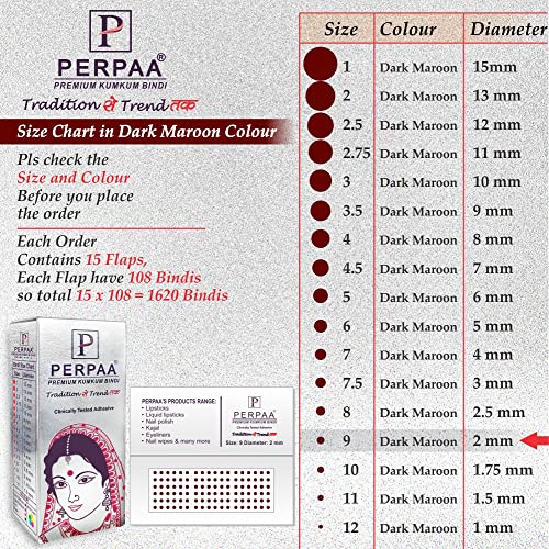 Image of PERPAA Kumkum Dark Maroon Round Bindi Book for Ladies Forehead Pack of 2-15 Flaps Each Box (Stick On) (09,Diameter 2mm)