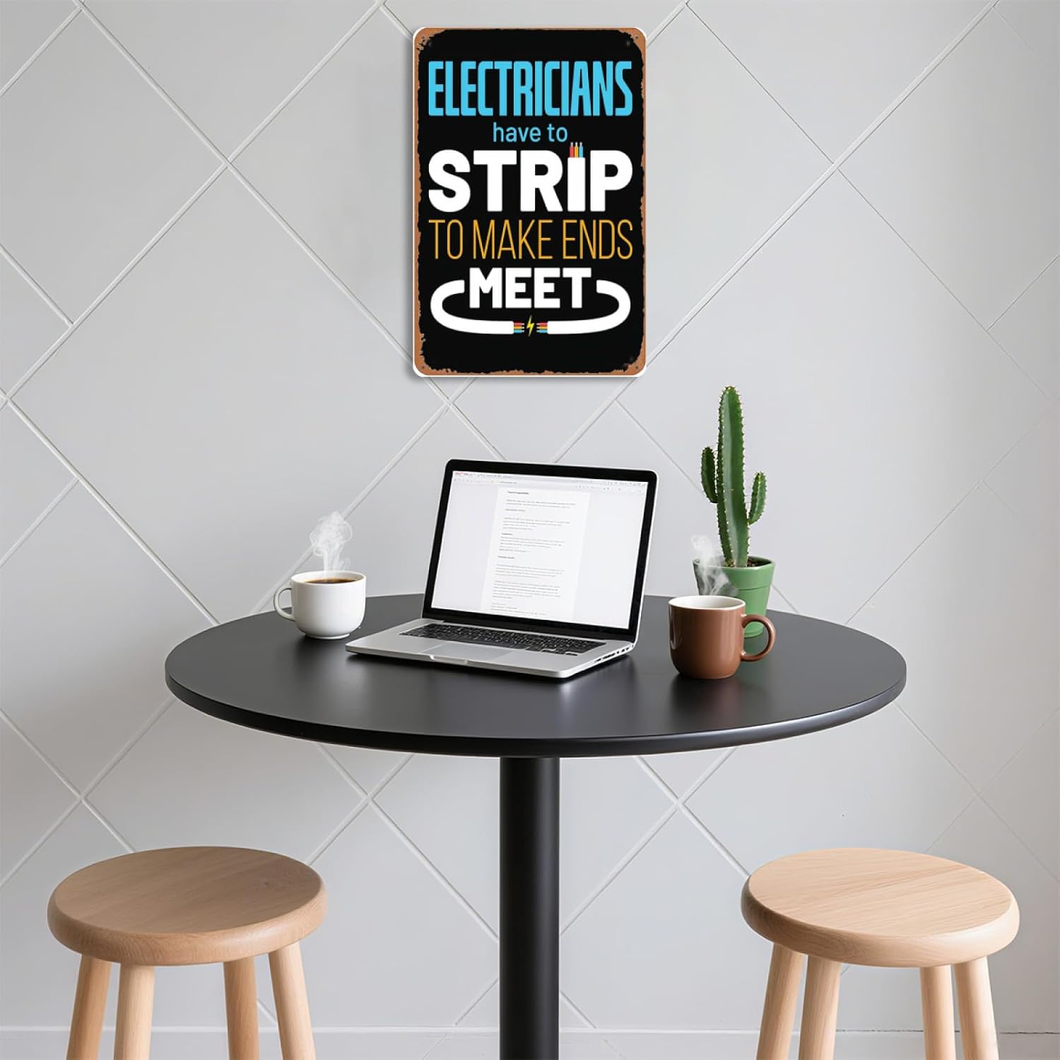 Retro humor wall art sign Bathroom humor quote Electricians Have to Strip to Make 8x12 inch metal sign indoor wall decor accent for kitchen wall decor designed for home interior decoration home - Image 3