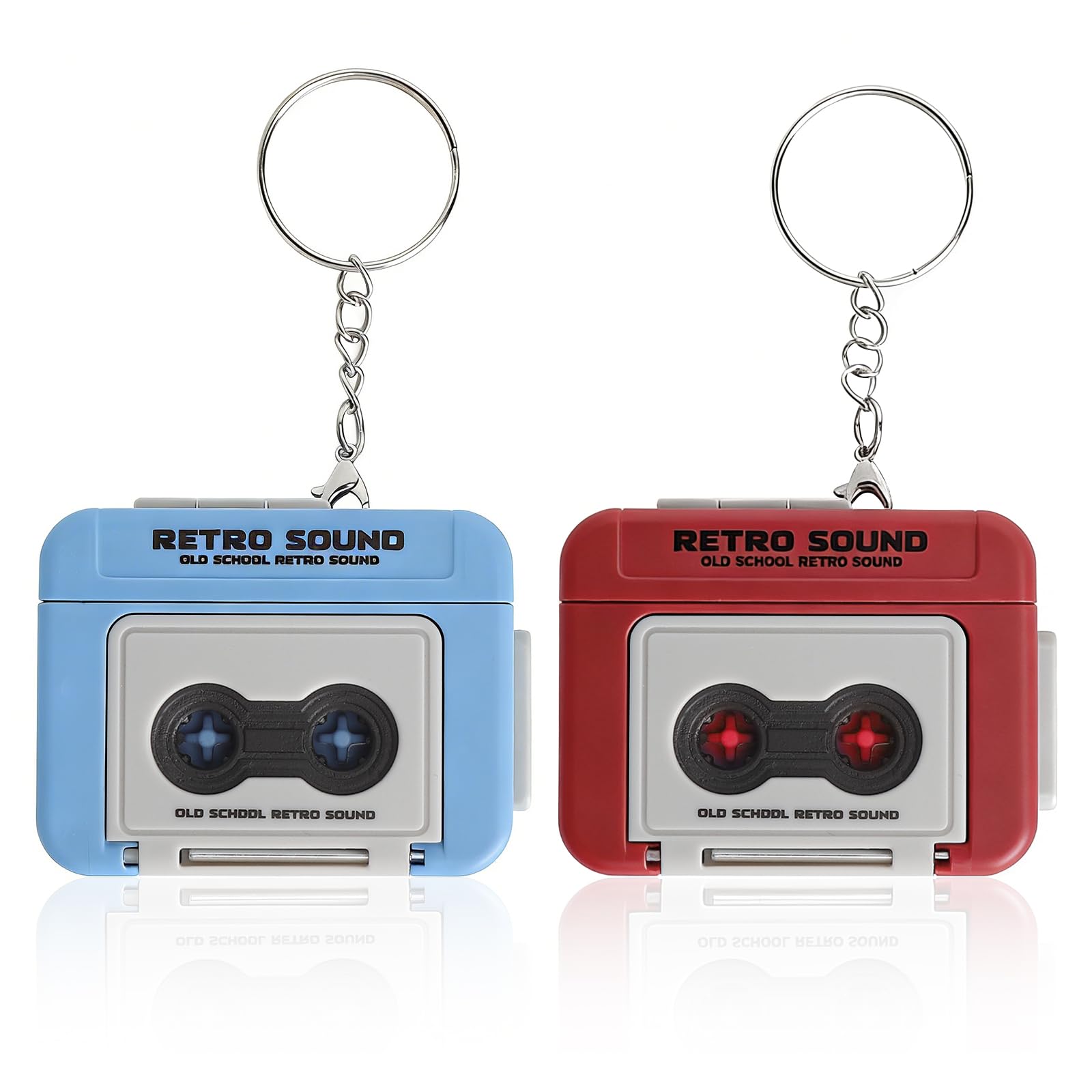 TNSLAND 2 Piezas Mini Grabadora Cassette Llavero Retro, Llavero con Mensaje de Voz 30 Segundos, 3 Canciones Integradas, Objeto Decorativo Años 80, Regalo Romántico para Pareja, Amantes de la Música