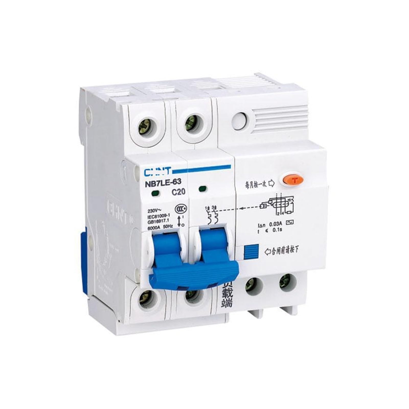 Disjoncteur différentiel NB7LE-63 2P C10 30mA magnétothermique monophasé
