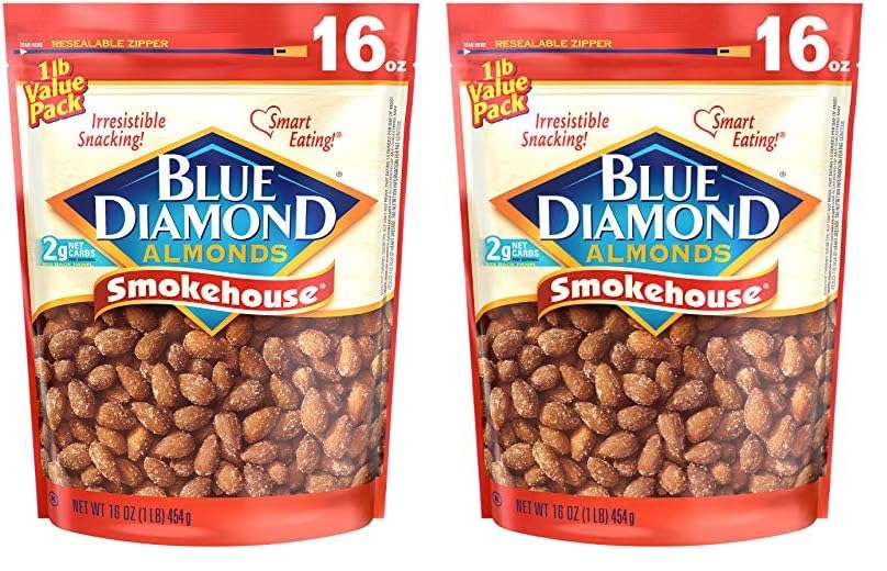 Blue Diamond Almonds Gluten Free Smokehouse Flavored Snack Nuts, 16 Oz Resealable Bag (Pack of 2)