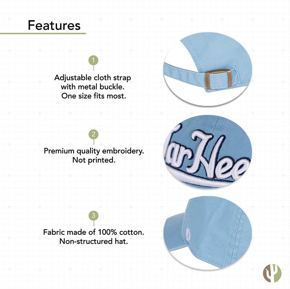 Desert Cactus University of North Carolina Baseball Hat UNC Chapel Hill Tar Heels Brimmed Embroidered Hats Cap Adjustable Cloth Strap Adult (Style H1) Blue - Image 4