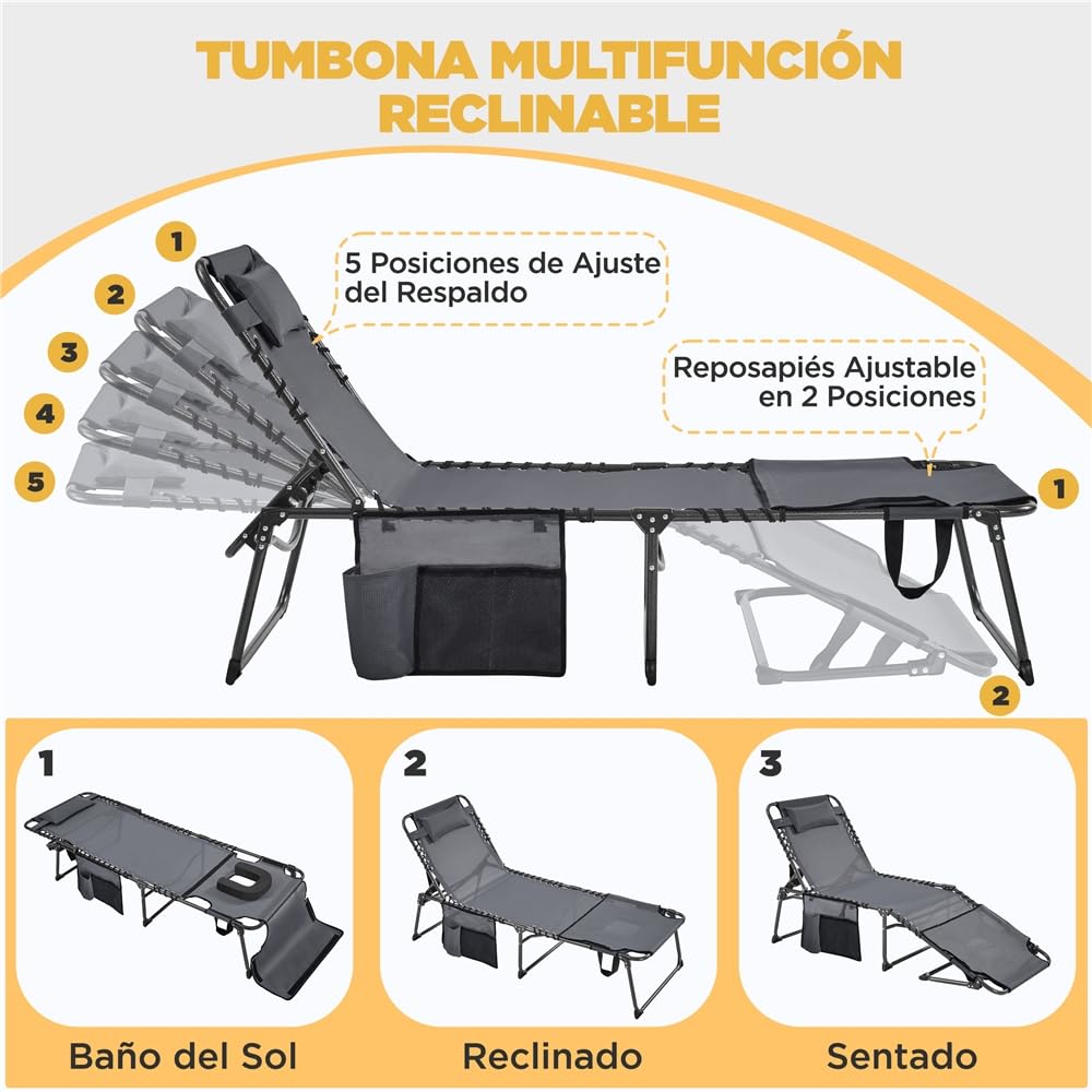 Yaheetech Cama de Camping Plegable con Colchón Extra Grueso,Cama Portatil Dormir con Almohada y Respaldo Ajustable en 5 Posiciones