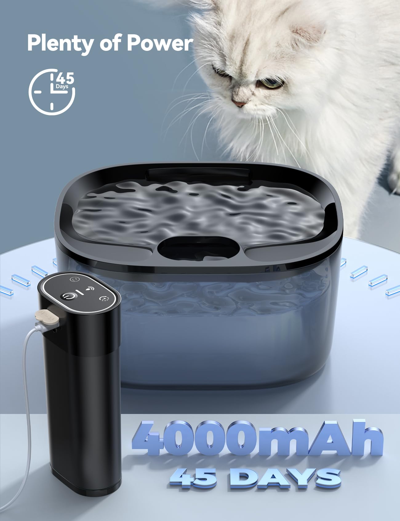 Fontanella per Gatti Senza Fili con Sensore di Movimento a Batteria 4000mAh, FEELNEEDY 4L Pro Fontana d'Acuqa per Gatti senza BPA con Pompa Potenziata Senza Lavaggio