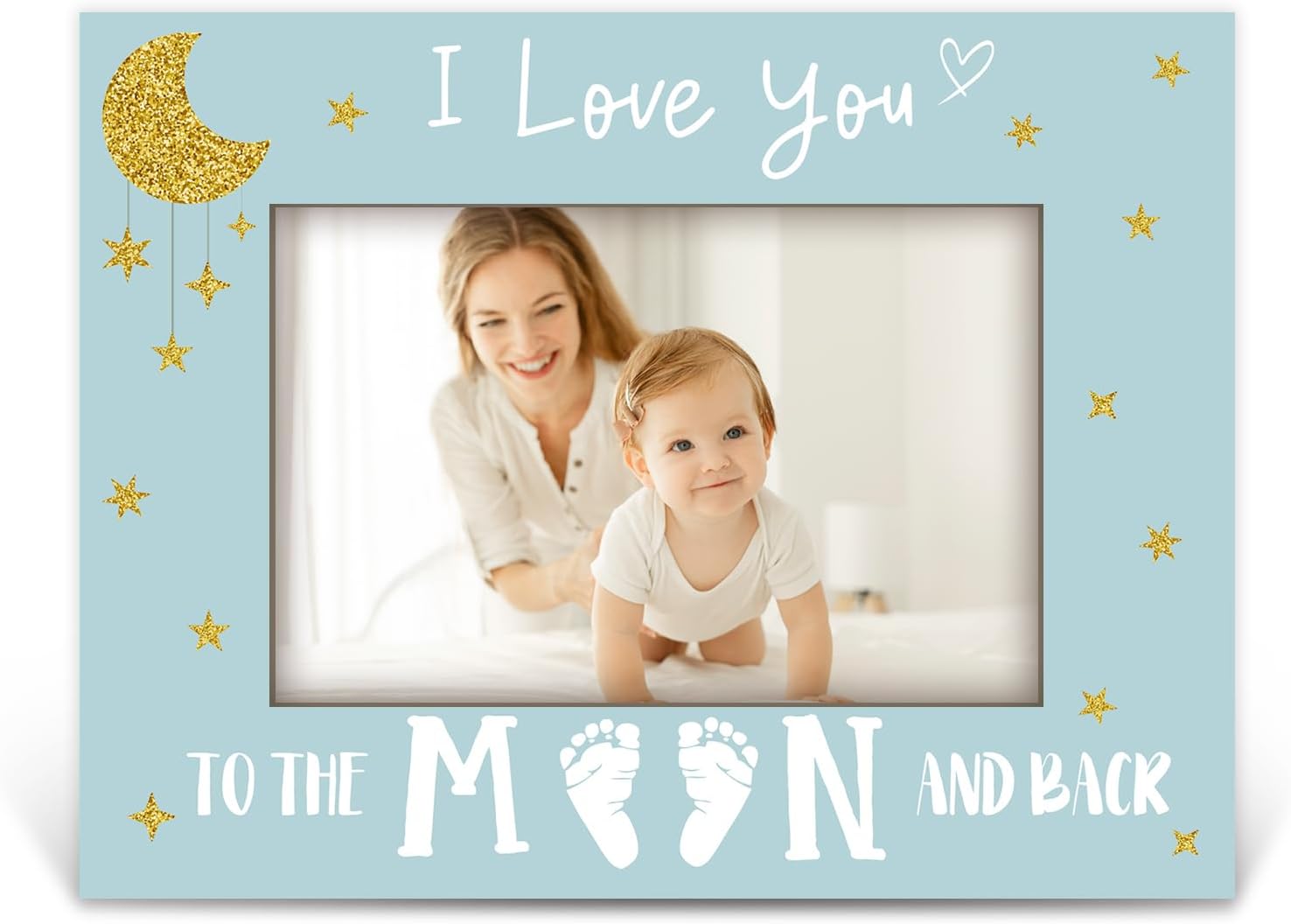 Baby Emoji Photo Frame - L Love You - Star And Moon Themed Horizontal Frame Suitable For 4X6 Inch Photos, Baby'S Full Moon Photo, Gift For Mother, Office/Home Desktop Decoration - A10