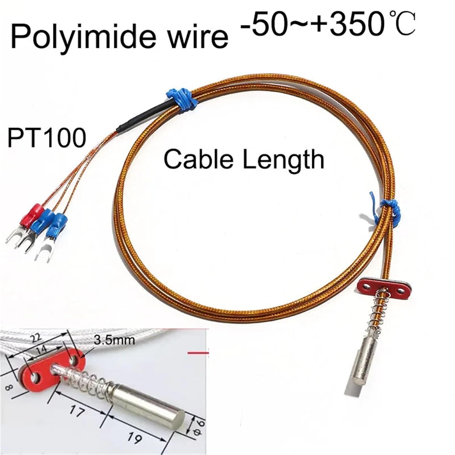 PT100 Plate-Type End-face Thermal Resistance WZPM-201 Temperature Probe Sensor PTFE Wire 1Pcs(Silver Wire 2M)
