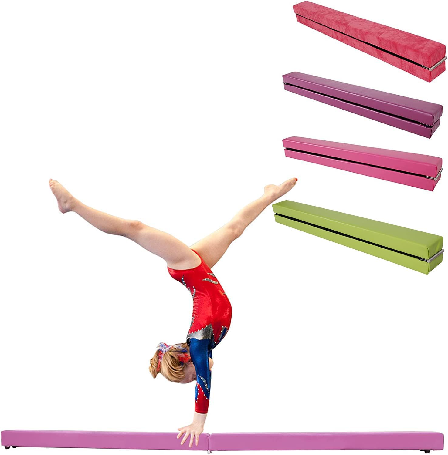 U`King Folding Gymnastic Leather Balance Beam,Gymnastics bar 2.1m/220 lbs Faux Suede Folding Gymnastics Training Balance Beam for Home Gym Training Exercise Sports