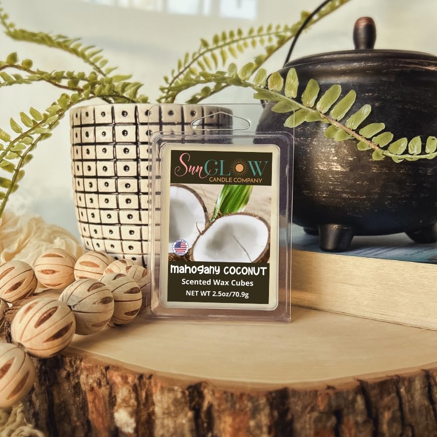 Sun Glow Candle|Mahogany Coconut Scented Wax Cubes/Melts- 1 Pack -2.5 Ounces, Off-White