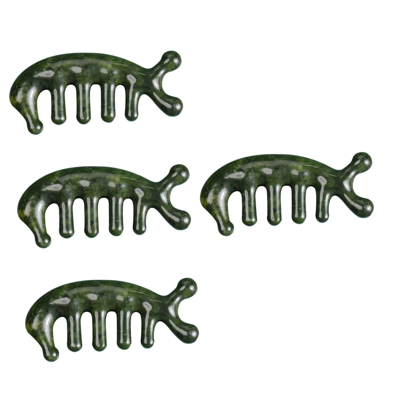 FRCOLOR 4stücke Jade Kopfhaut-massagebürste Ergonomisches Massage-tool Für Entspannende Kopfhautmassagen Für Zuhause Und Unterwegs Aus Grünem Jade Mit Glatter Oberfläche Und Feiner