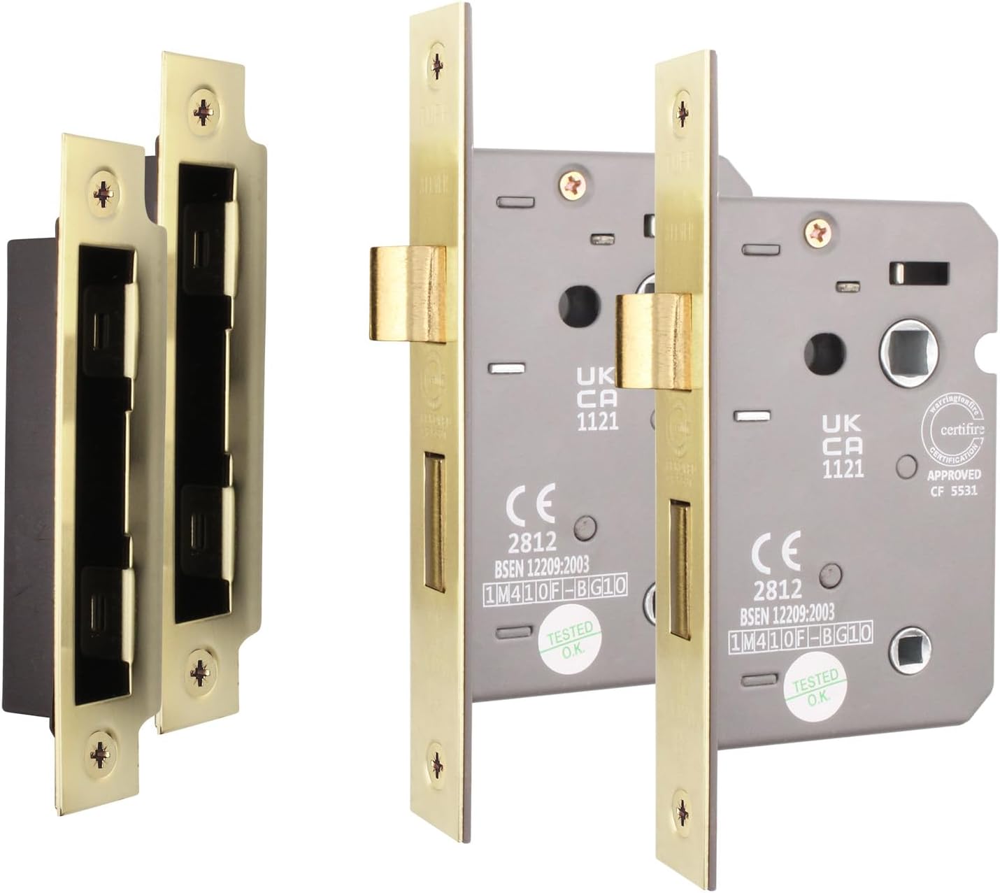 Satin Brass Bathroom Lock - Fire Rated & CE Approved Mortice Door Lock 64mm / 2.5 Inch - Pack of 2