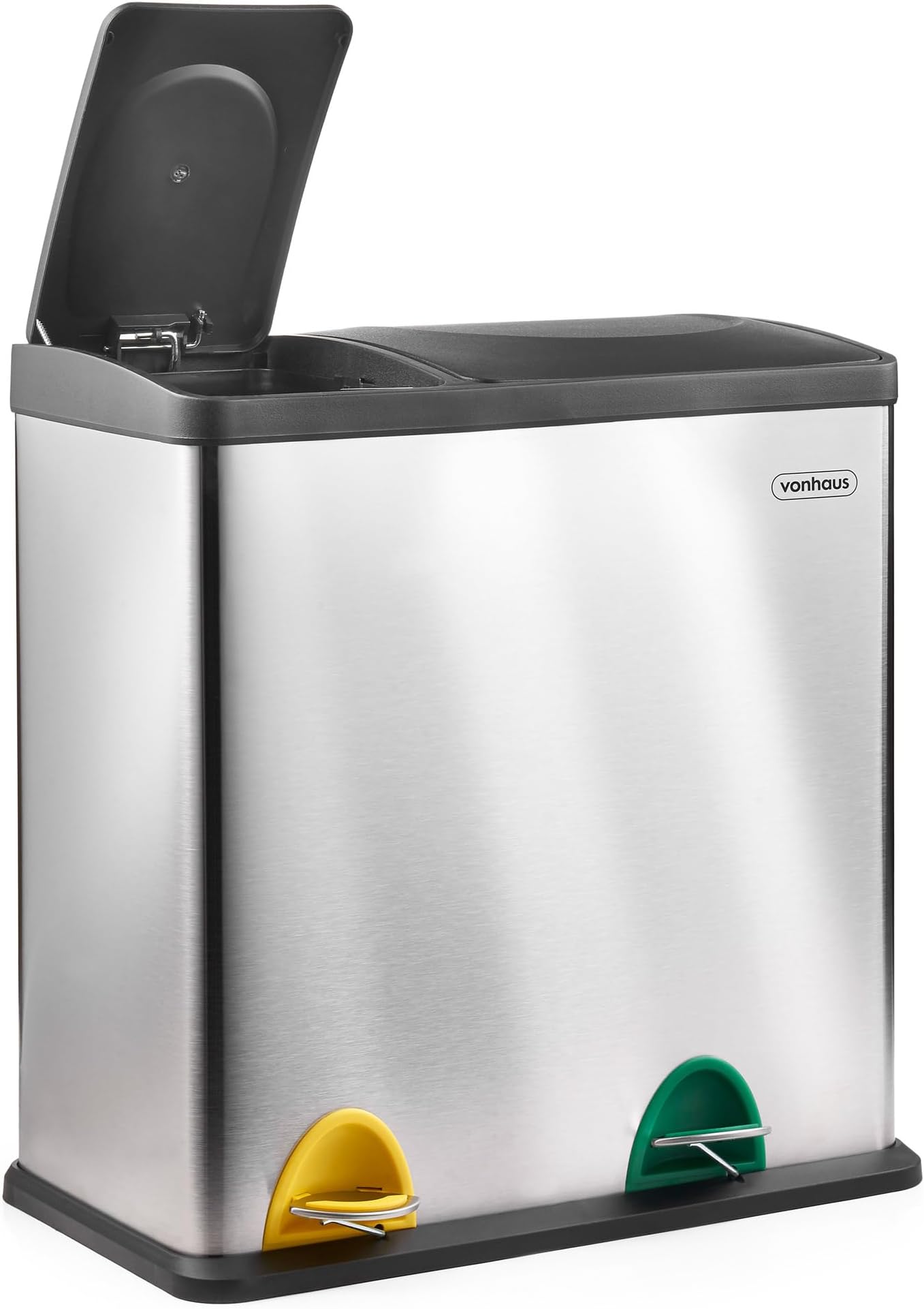 VonHaus Kitchen Bin, 36L Double Recycling Bin for Kitchen, Stainless