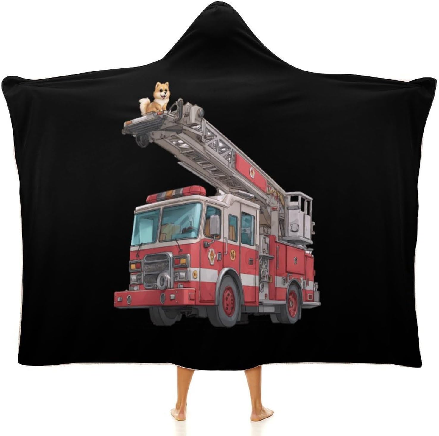 Fire Truck Wearable Blanket Oversized Throw Cape | Cozy Hooded Blanket Gifts for Women Men