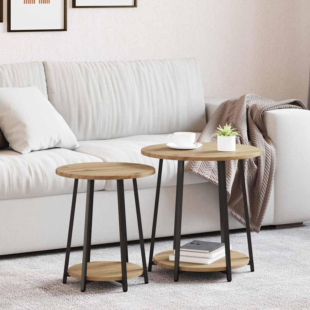 Juego de mesa auxiliar Artisan de roble negro con estante, 2 piezas, mesa auxiliar, mesa de centro para salón, dormitorio, pasillo y vestíbulo