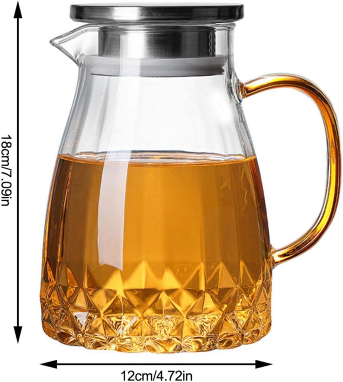 Jarra de agua, jarra de agua de vidrio de 1400 ml, jarras de agua de vidrio con tapas de acero inoxidable, jarra de agua resistente al calor, jarra de té helado para bebidas frías o calientes.
