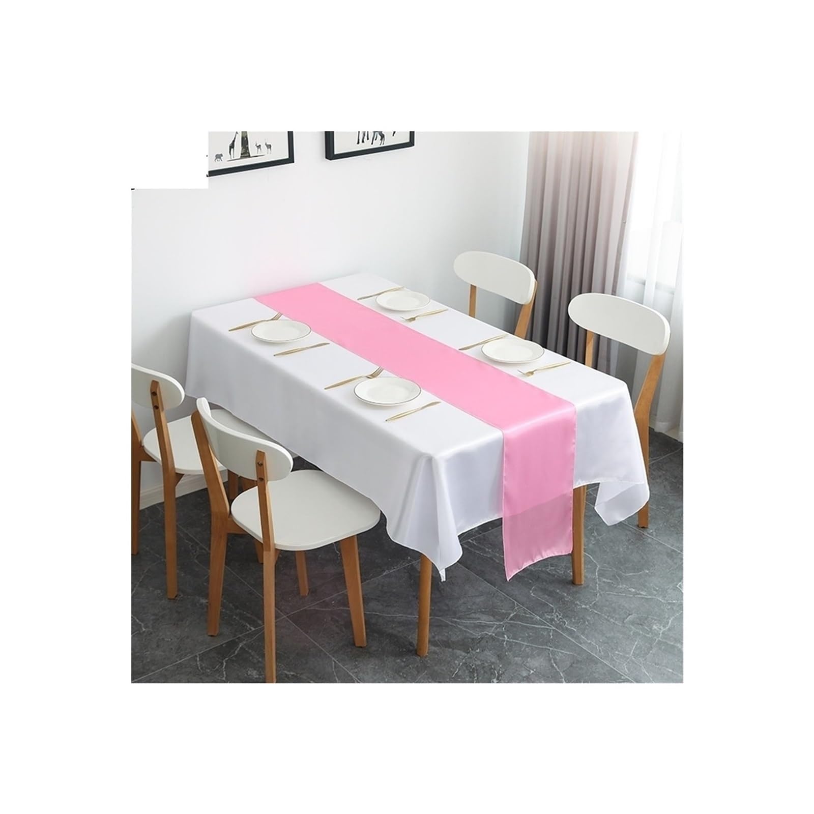 Table Runner 6PCS Shiny Satin Banquet Wedding Table Runners Silk Ribbon Flags Party Hotel Event Decoration Christmas Home Dining(Pink)