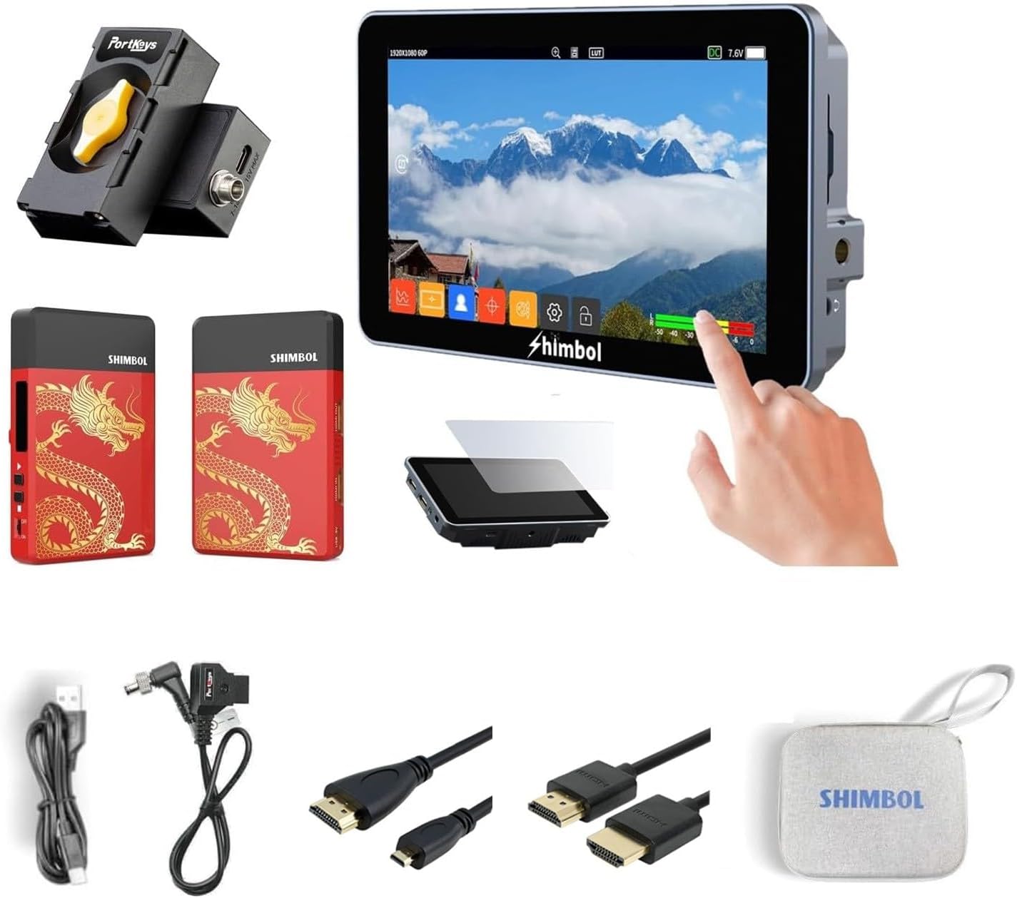 M5 5.5" ON-Camera Monitor with TP Mini HDMI Transmitter and Receiver and BD1 Double-Sided NP-F Dummy Battery Kit for Video Creation Flim Making