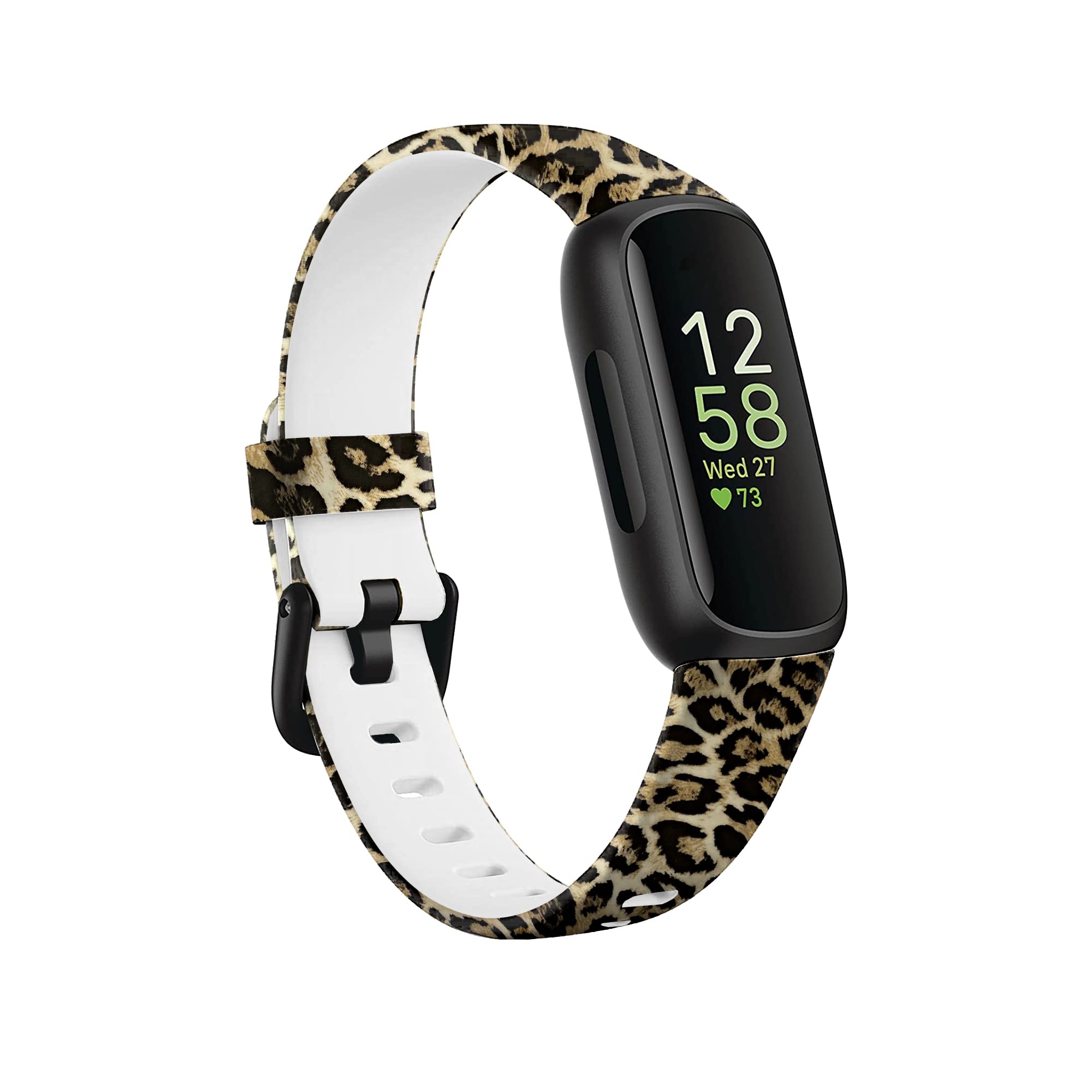 Intended for Fitbit Inspire 3 Bands Straps Printing Pattern Colorful Watch Band Wrist Strap Silicone Soft Sports Quick Fit Metal Replacement Wristband for Women Men (Leopard Print)