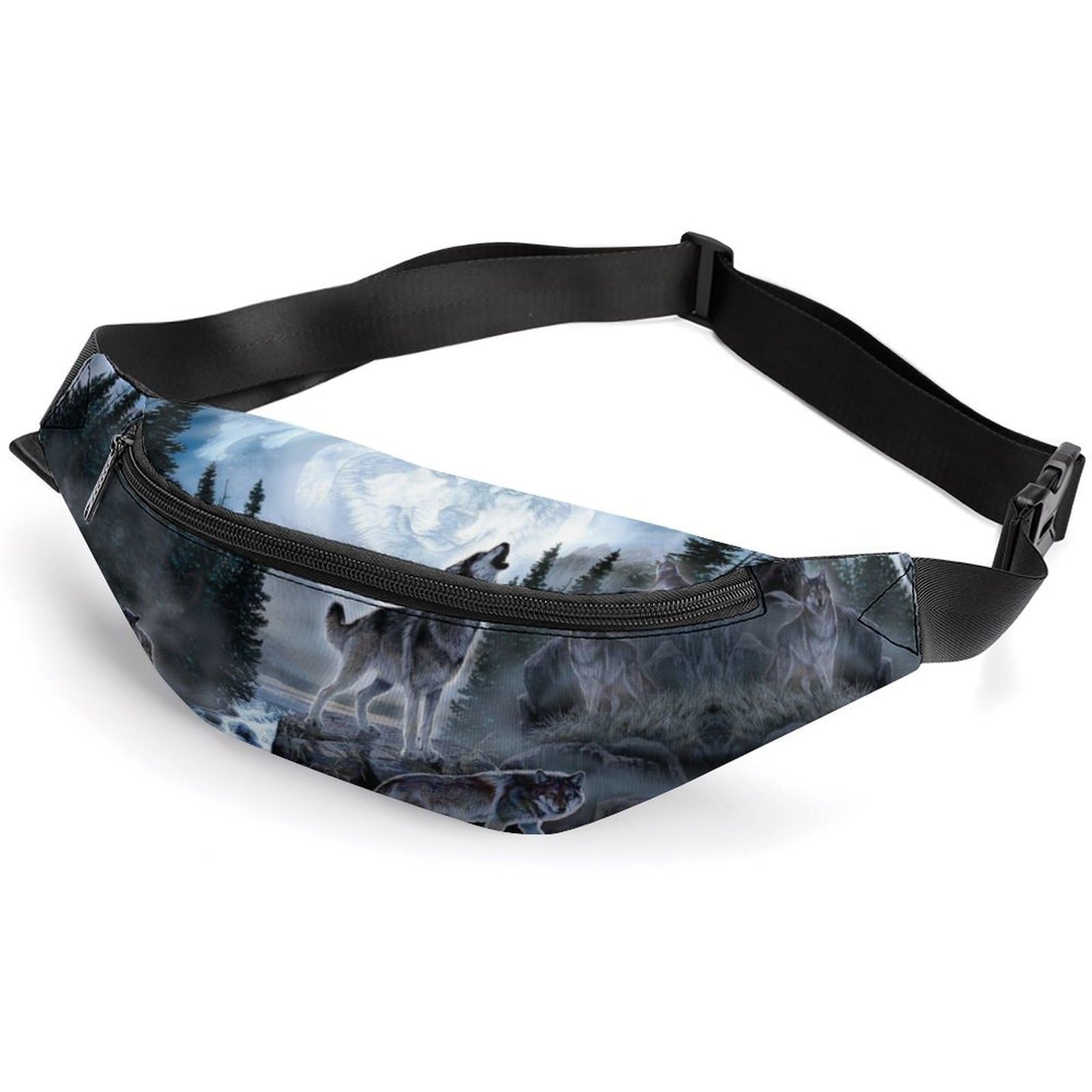Lyfthologen Waist Bag, Moon Wolf Bumbag, Adjustable Fanny Pack for Running Walking Hiking