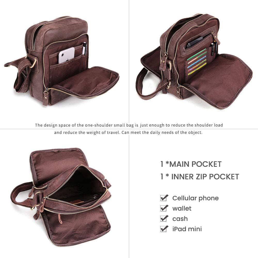 BAIGIO Umhängetasche Herren Leder Schultertasche Vintage Herrentasche Messenger Bag mit Schultergurt für Arbeit Reise Alltagsleben (Dunkelbraun)