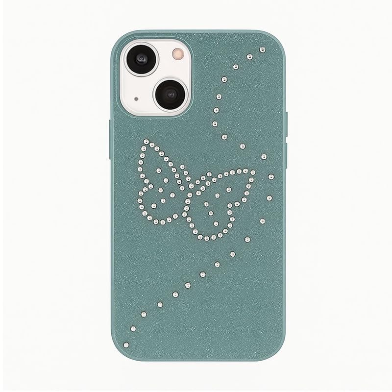 Image of ZR014 for iPhone 15 Back Case Cover | Diamond Butterfly Sparkel Design Slim Fit | Camera Protection | Shockproof TPU Case - Green