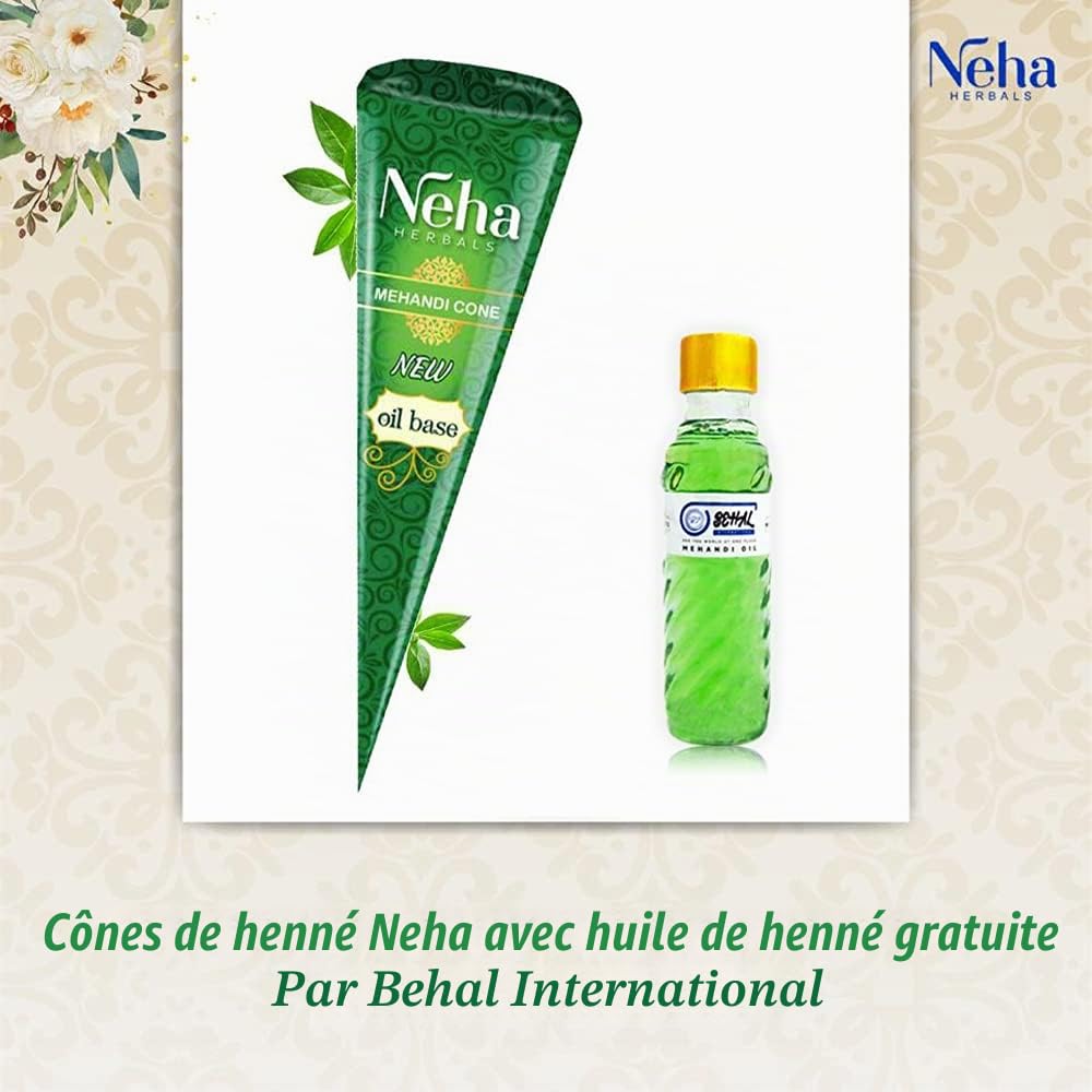 Behal International Neha Lot de 12 cônes de henné avec huile Mehandi gratuite