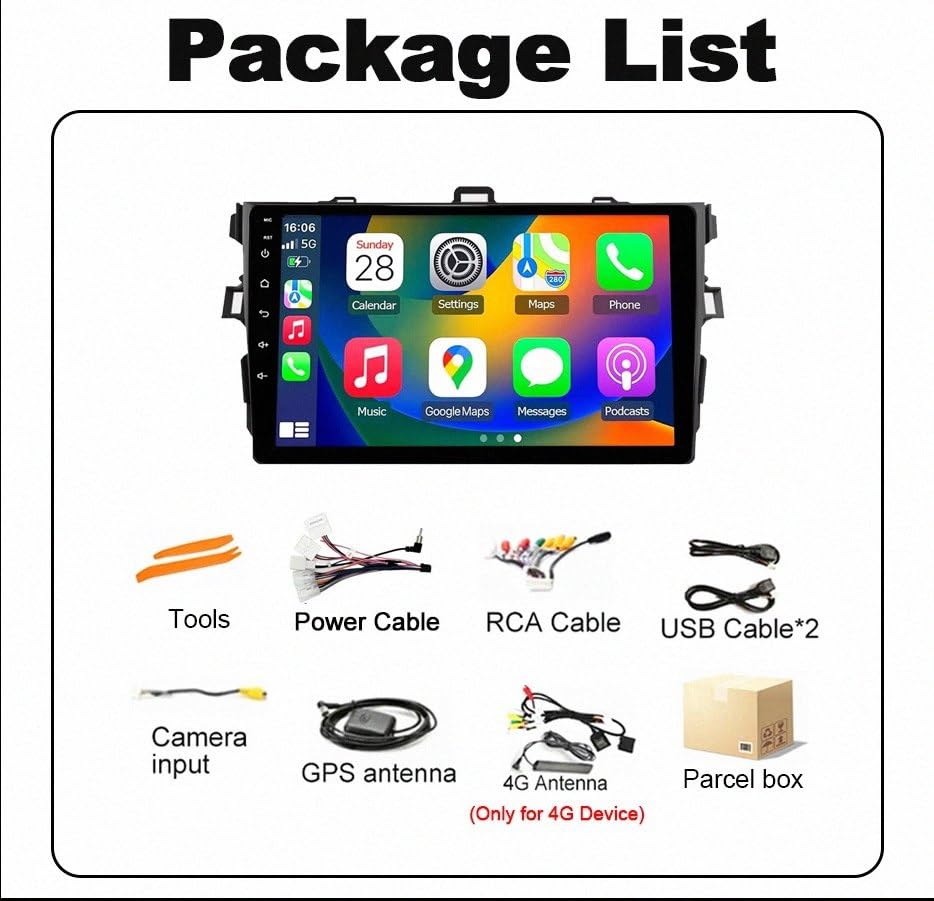 Radio de coche con CarPlay y Android Auto para Toyota Corolla 2007-2011 7