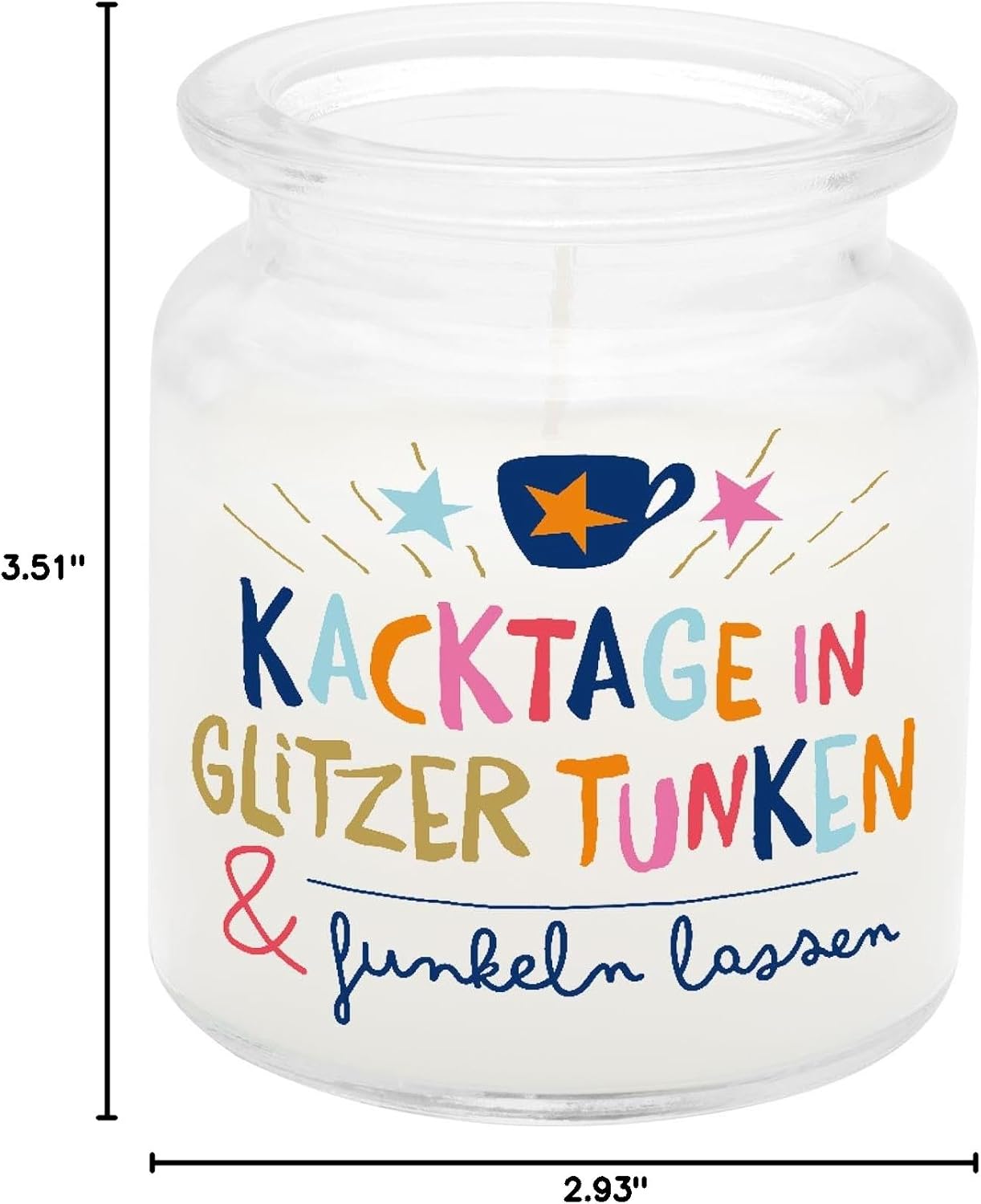 H: PPY life Candle in Glass with Motif Sparkle, Scented Candle, Vanilla, Height 9 cm, Diameter 7.5 cm, Glass with Motif Print, Funny Gift, Gift for her, 74442