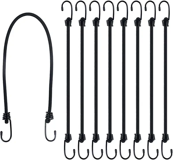 Bungee Cords with Hooks, 8 Pack 24 Inch Thick Elastic Rope – Strong, Stretchy Tie Downs with Secure Hooks for Cargo, Camping, Tents, Luggage – All-Weather