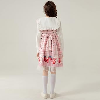 Sweet Teens Japanese Style Lolita Dress Cute Bunny Strawberry Print High Waist Plaid Dresses