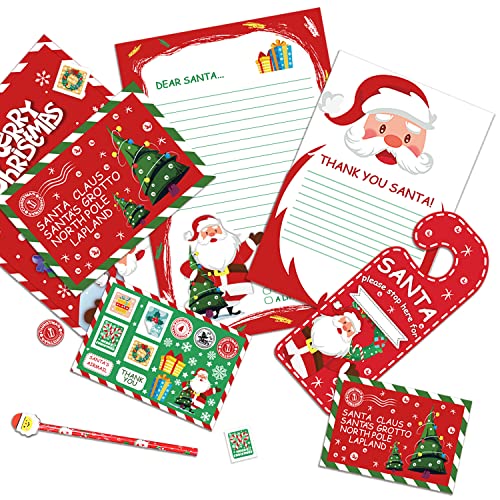 VEYLIN Letter to Santa Kit 7PCS Letter to Santa Includes Letter Envelopes Door Hanger Sticker Sheet and Pen