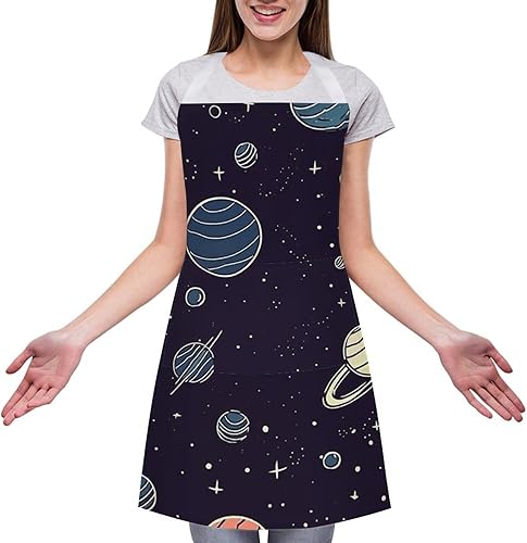 Miniatura 3 de Space Planet Pattern Aprons Waterproof Cooking Kitchen Apron Unisex Adjustable Bib Apron with Pocket Restaurant Chef Works Aprons for Waitress Waiter