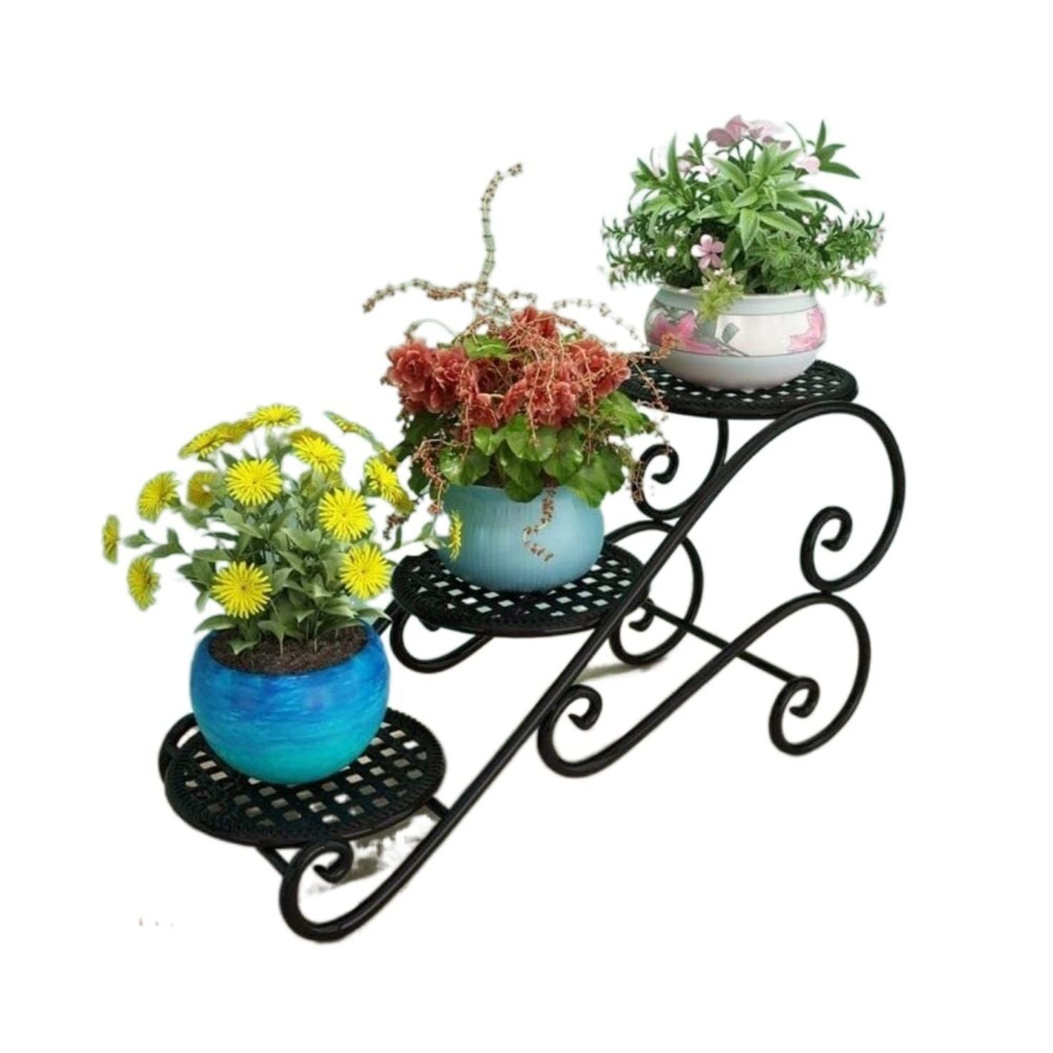 DFGHNBVC Plant Stand Plant Shelves Flower Holder Wrought Iron Floor Flower Stand Modern Plant Stand Living Room Bedroom Balcony Decoration Flower Stand Plant Shelf Plant Rack,Nero-59 * 22 * 28Cm