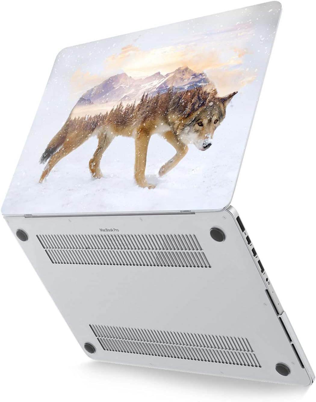 Hard Case Compatible for MacBook Pro 16 14 M3 M2 2023 M1 Pro 13 2022 Air 13 2021 Retina 2020 Mac 11 12 Protective Wolf View Glam Print Cover Animal Snow Laptop Design Forest Winter Mountain
