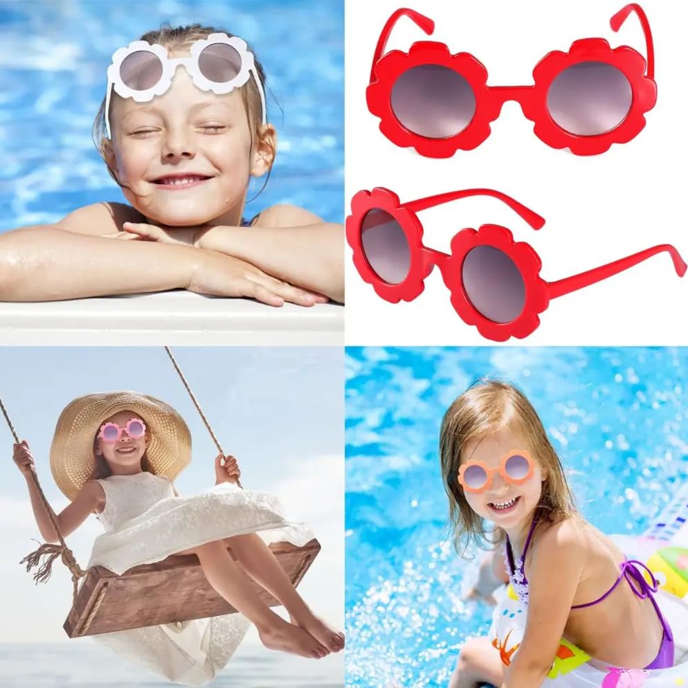 LADYGG 16 Pcs DIY Round Flower Sunglasses Baby Cute bear Colorful Eyewear with Five packs of randomized cute pattern patches for DIY4