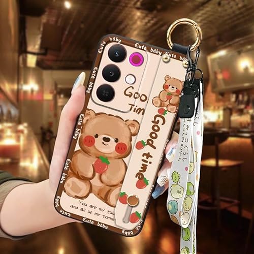 Phone Case Compatible with Realme15X 5G Global, Anti-knock Shockproof Back Cover Anti-dust Dirt-resistant Wrist Strap Cartoon Wa