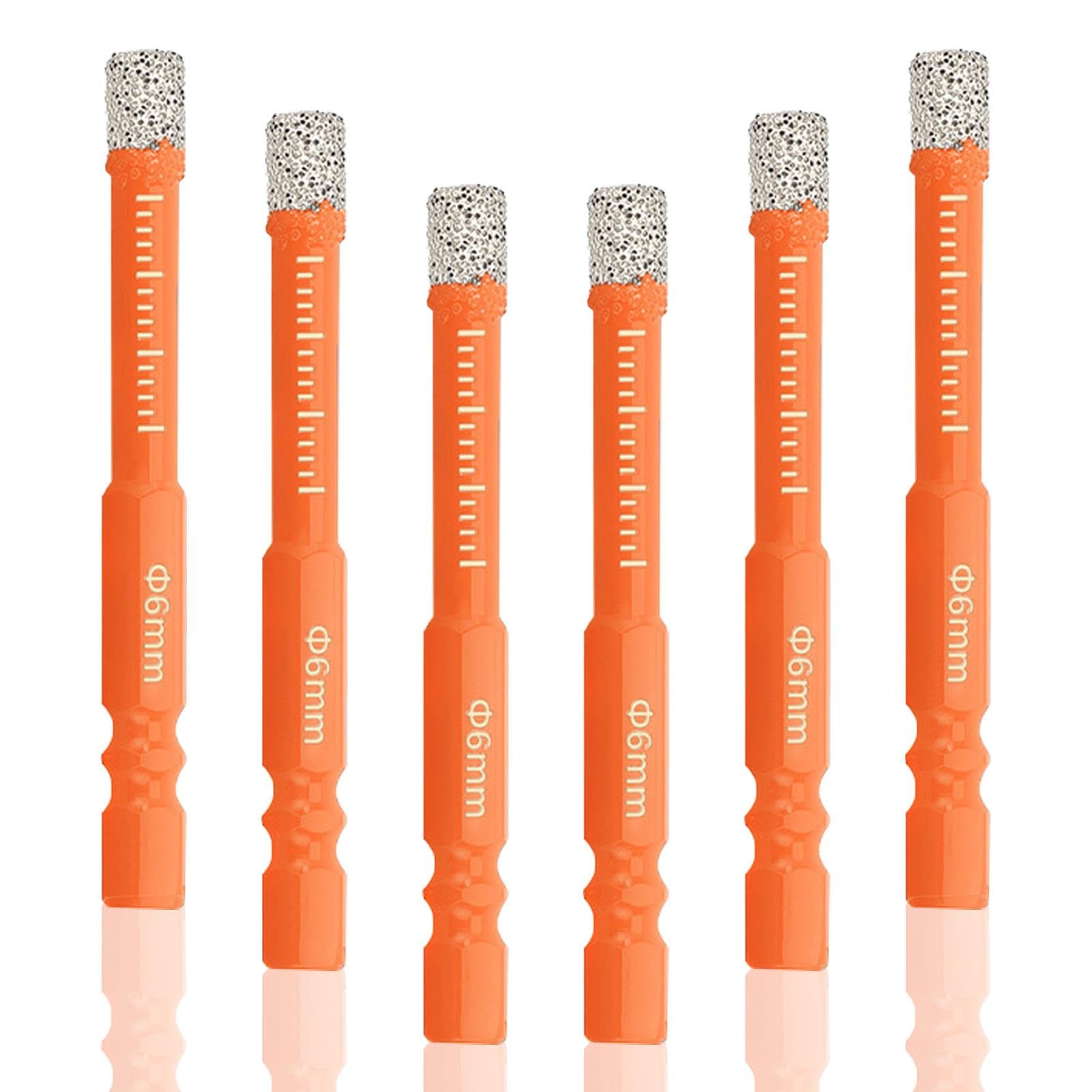 6Pcs 6mm Diamond Drill Bits, Hex Shank Diamond Dry Drill Bits Set, Porcelain Tile Drill-Bit for Granite, Ceramic, Marble, Brick, Glass, Hard Tile, Stone, Hard Materials