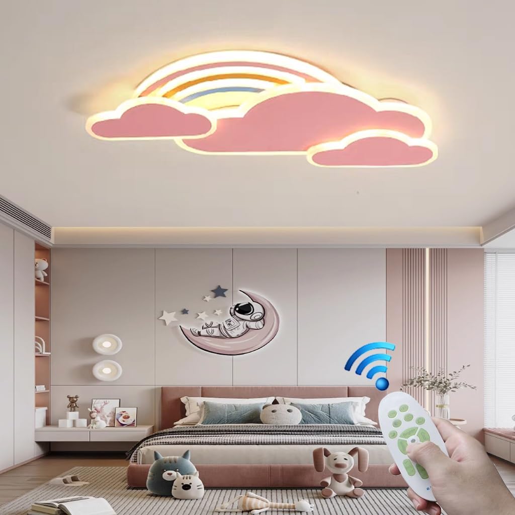 RuiRfh Ceiling light LED children's room lamp dimmable remote control ceiling lighting girl boy bedroom ceiling lamp modern rainbow cloud designer pendant light living room dining room bathroom chande