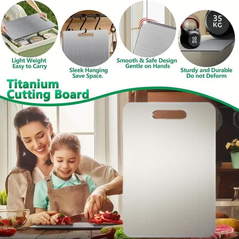 Miniatura 2 de Katuchef Tabla de cortar de titanio, tabla de cortar de titanio 100% puro para cocina, tabla de cortar de doble cara no tóxica, tabla de cortar